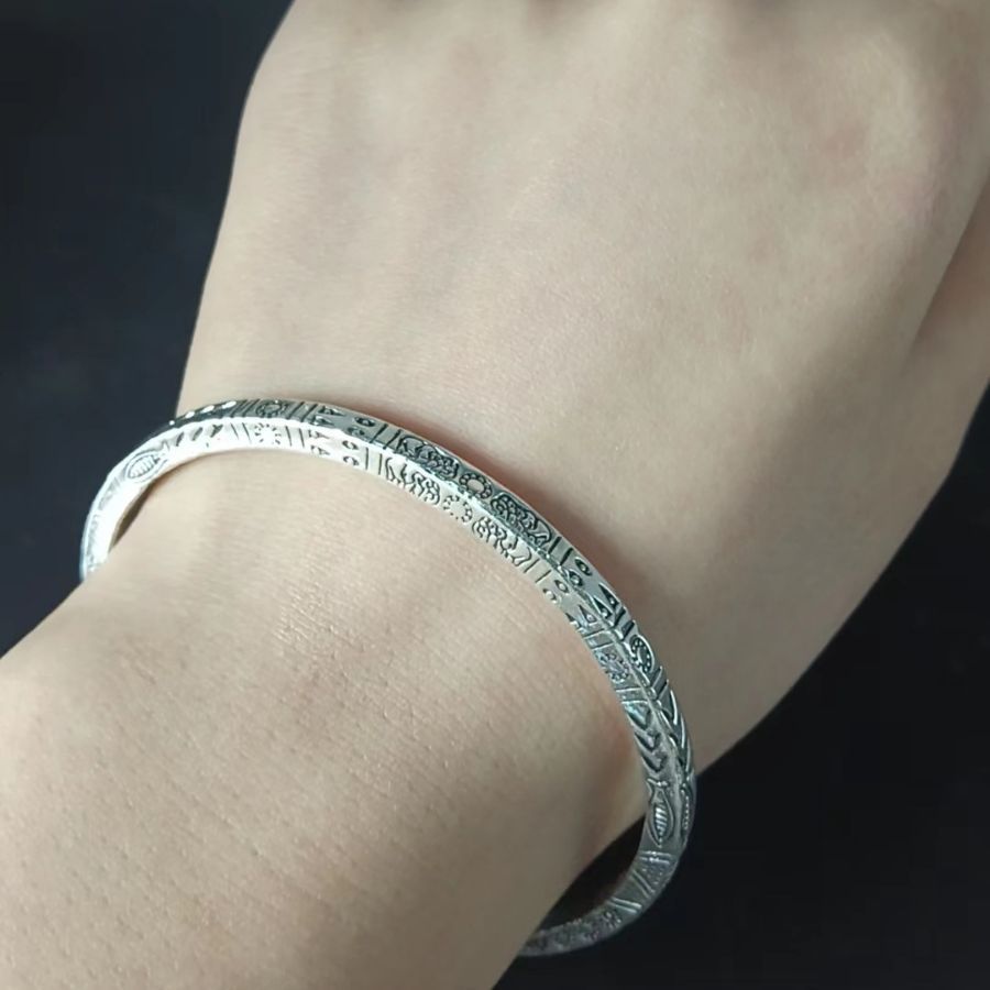 Totem bohémien 2 pezzi con anello aperto solido placcato in argento, design di nicchia, braccialetto in stile etnico_voghion.com