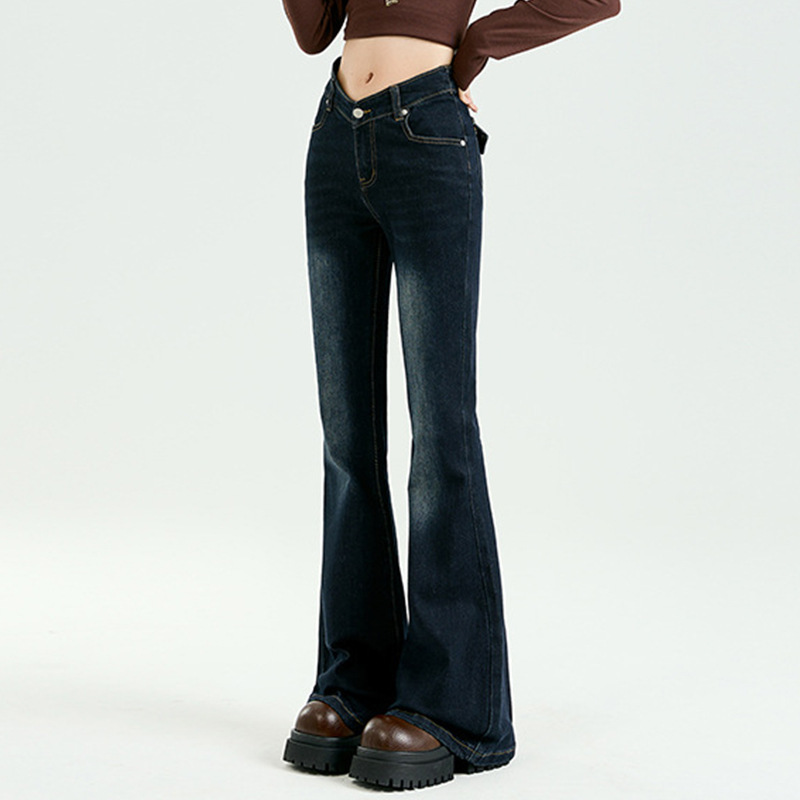 American Retro Style Spicy Girl Low-Waist Flared Jeans for Women, 2026 Spring/Summer New V-Waist Stretchy Bootcut Pants