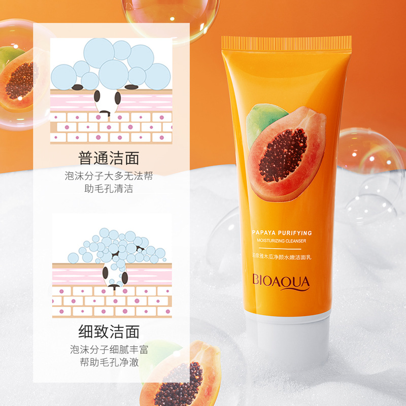 Boquanya papaya loción de limpieza facial espuma suave limpieza profunda hidratante cuidado de la piel limpiador facial al por mayor