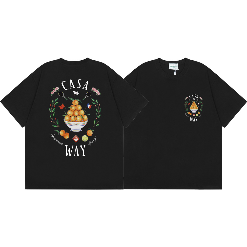 Transfronterizo 2024 primavera y verano nuevo estilo Casablanca Casablanca LOGO estampado hombres y mujeres camiseta suelta de manga corta