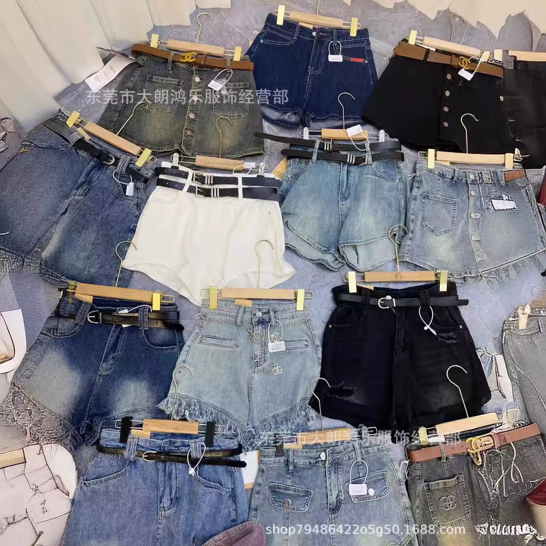 Korean Style New Denim Shorts for Women 2025 Summer Hot Girl High Waist Design A-Line Wide Leg Hot Pants Cross-Border Wholesale