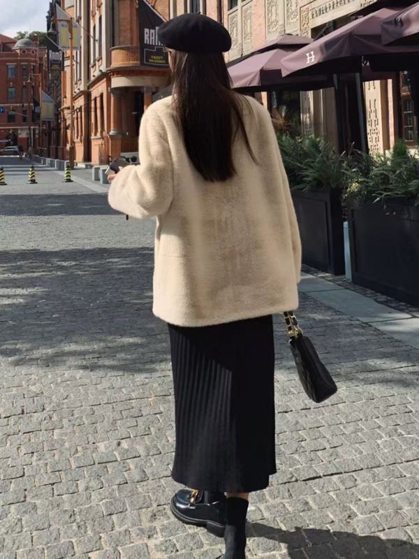 海宁皮草环保皮草仿水貂毛皮毛一体外套冬2025新款宽松气质大衣女|undefined