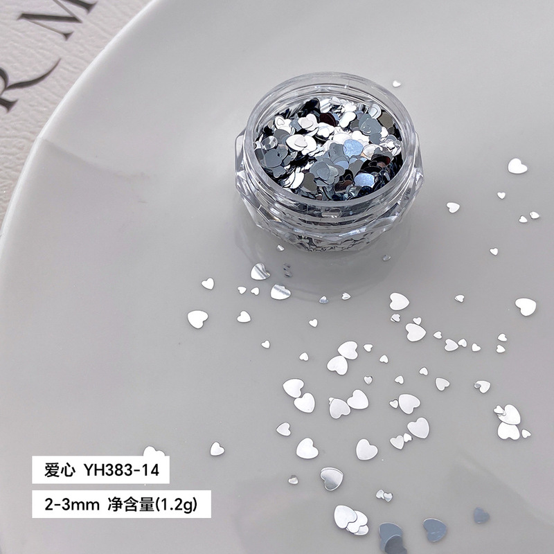 银色星星亮片美甲饰品大小混装五角星爱心圆形波点指甲装饰贴片|undefined