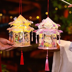 中秋节灯笼手提发光兔子花灯 儿童古风创意手工制作diy材料包宫灯