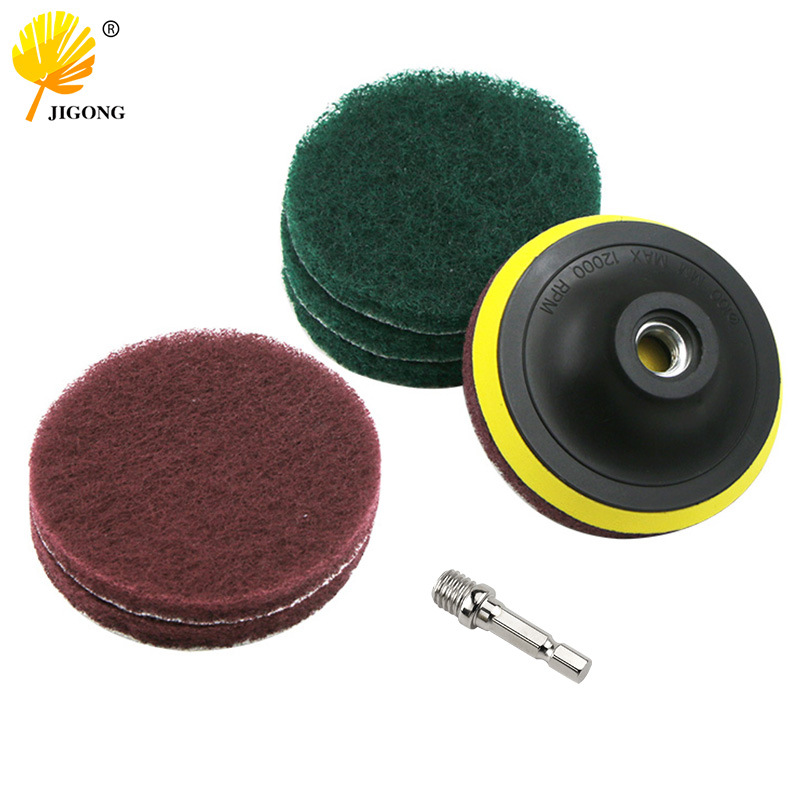 3寸电钻自粘盘轮抛光打磨片加厚圆形纤维100MM红绿各三个百洁布