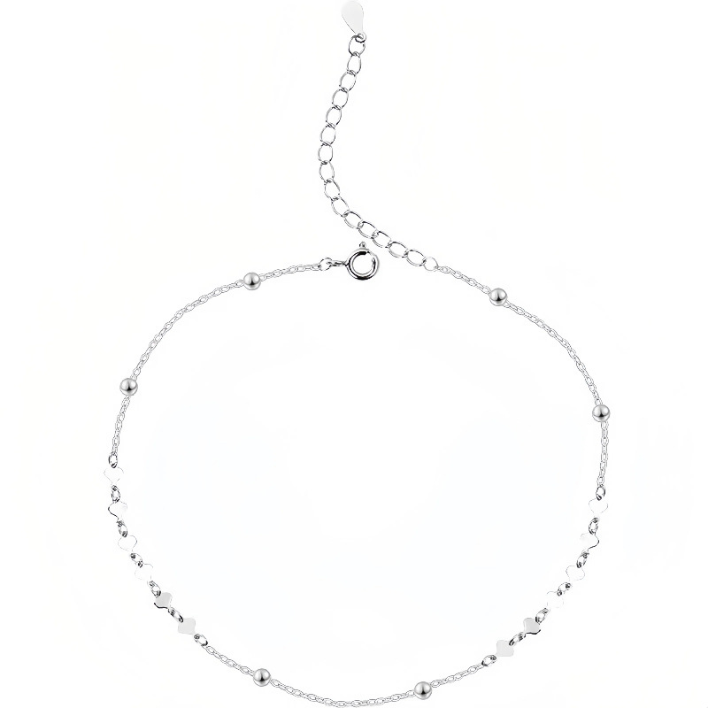 S925 plata de ley chapada en oro 16K lentejuelas de amor, tobillera, cuentas de mujer, viento frío, diseño de nicho, temperamento, accesorios para pies de todo fósforo