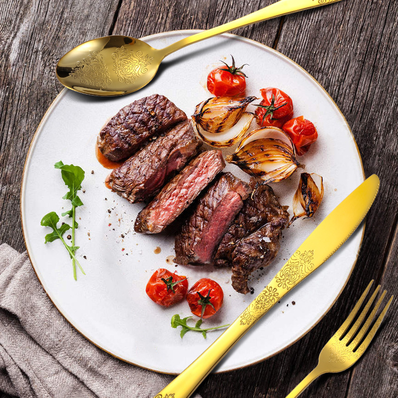 Amazon cubiertos de acero inoxidable cuchillo y tenedor cuchara set 24 piezas restaurante hotel cuchillo y tenedor cuchillo y tenedor cuchillo y tenedor de talla de comida occidental