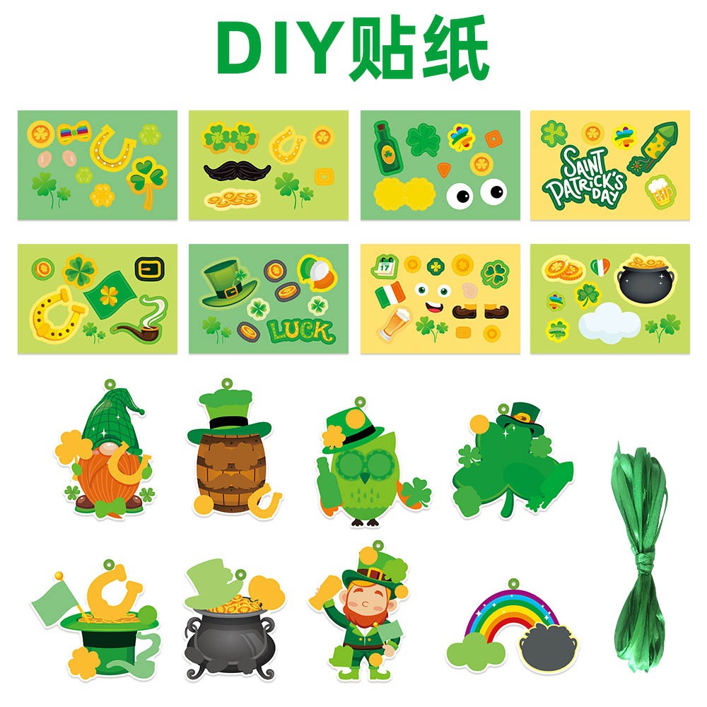 Nuevos productos transfronterizos del día de Irlanda decoración de fiestas colgante DIY pegatinas colgantes etiquetas colgantes del día de San Patricio