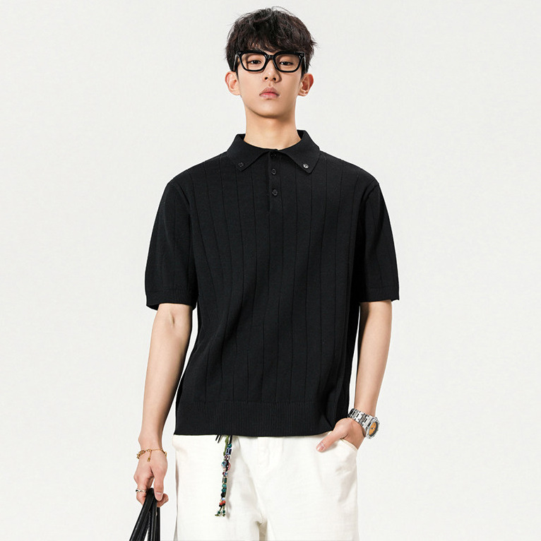 Camisas de polo de negocios de manga corta camiseta de punto de hombre a rayas de verano fábrica transfronteriza mayorista