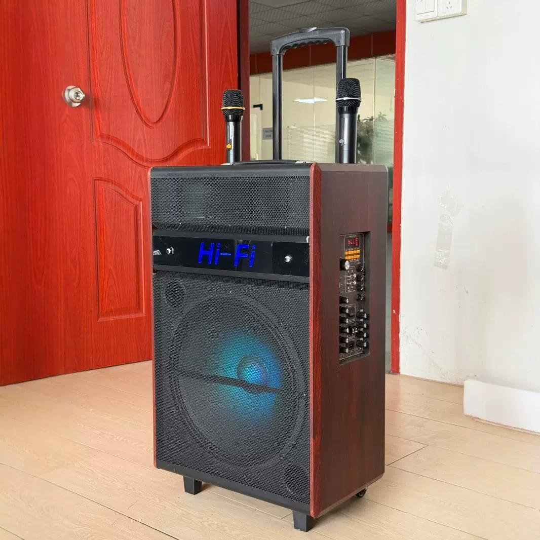 巨蛙专业户外广场舞音响 木质便携式电瓶蓝牙移动15寸拉杆音箱