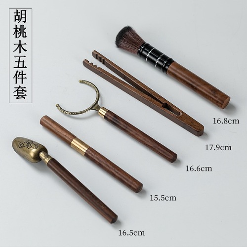 Black Sandalwood Six Gentlemen Tea Ceremony Set of Five, Copper Tea Tongs, Tea Scoop, Tea Spade, Tea Needle, Tea Scraper, Gongfu Tea Set, Tea Ceremony Accessories
