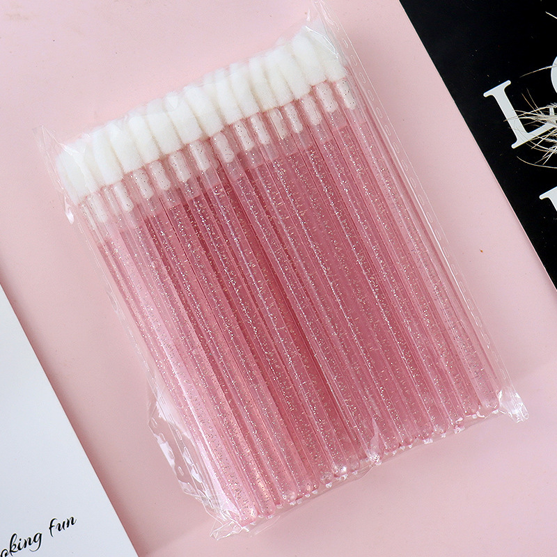 Pinceles flocados para labial 50 piezas de plástico y nylon con mango corto para maquillaje de labios image 19