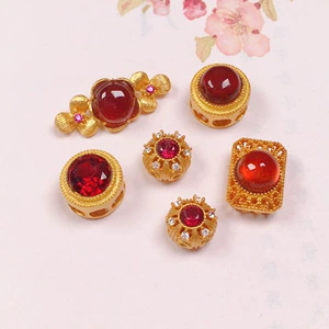 Natural Garnet round table accessories s925 silver gold-plated bracelet necklace string decoration diy handmade beads semi-finished products