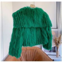 千金风仿狐狸毛皮草外套小个子编织小香风外套绿色大毛领长毛冬装
