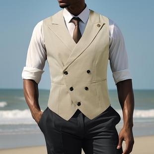 2025 British Suit Vest suit Male Bridegroom Wedding Best Man Group Double-breasted Vest Cross-border Men's Foreign Trade