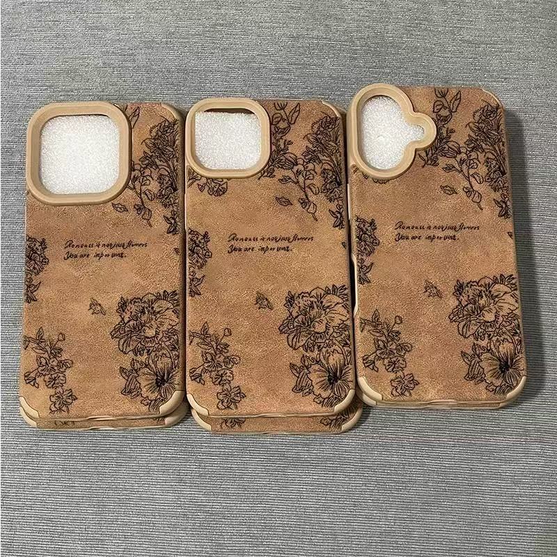 Nueva flor de boceto para iPhone 16 funda para teléfono móvil Apple 15promax/14 anti-caída 13pro12 piel de cordero