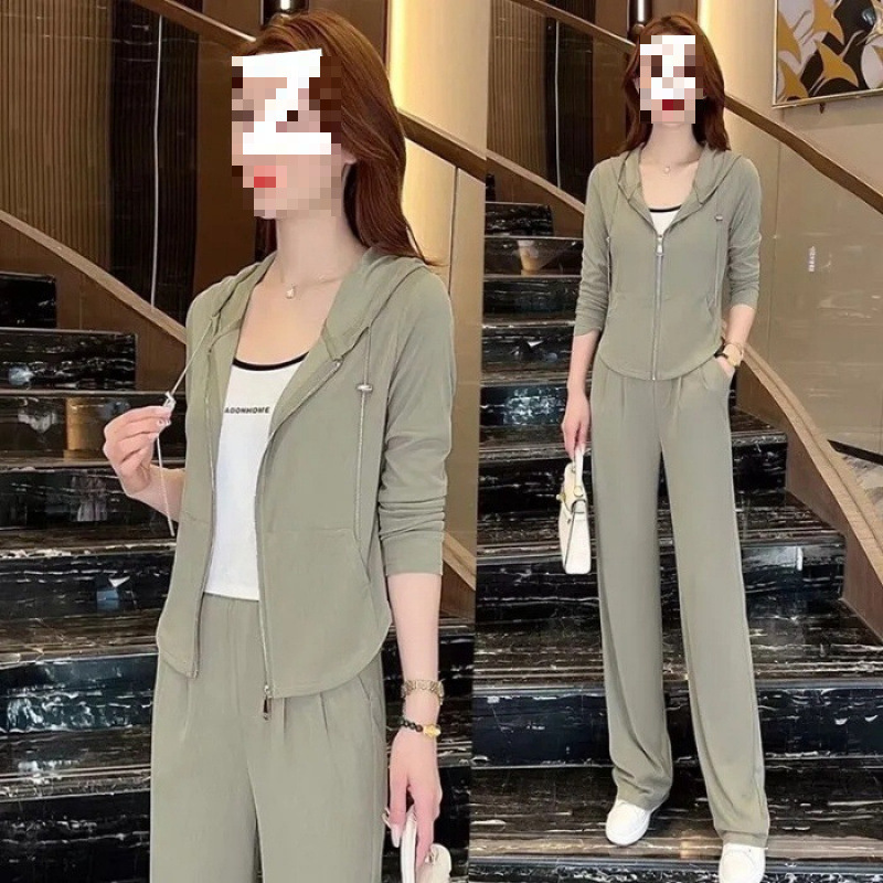 时尚休闲套装女2025年春秋季新款小个子开衫连帽减龄运动服两件套|undefined
