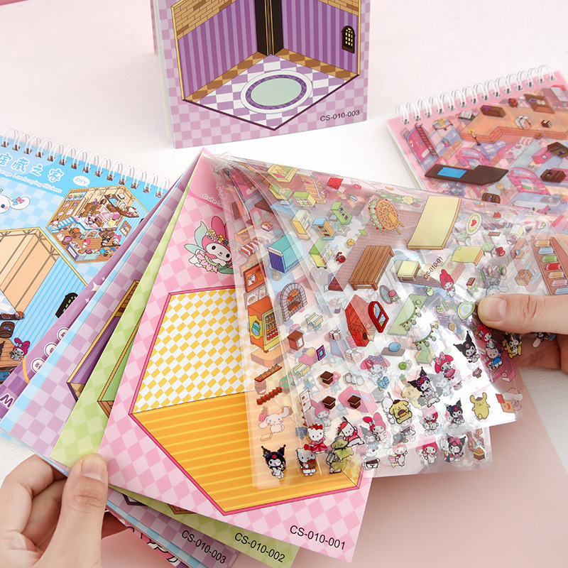 Linda pegatina de paisajismo Sanliou 3D escena en miniatura collage bricolaje descompresión etiqueta de cuenta manual premio del 1 de junio