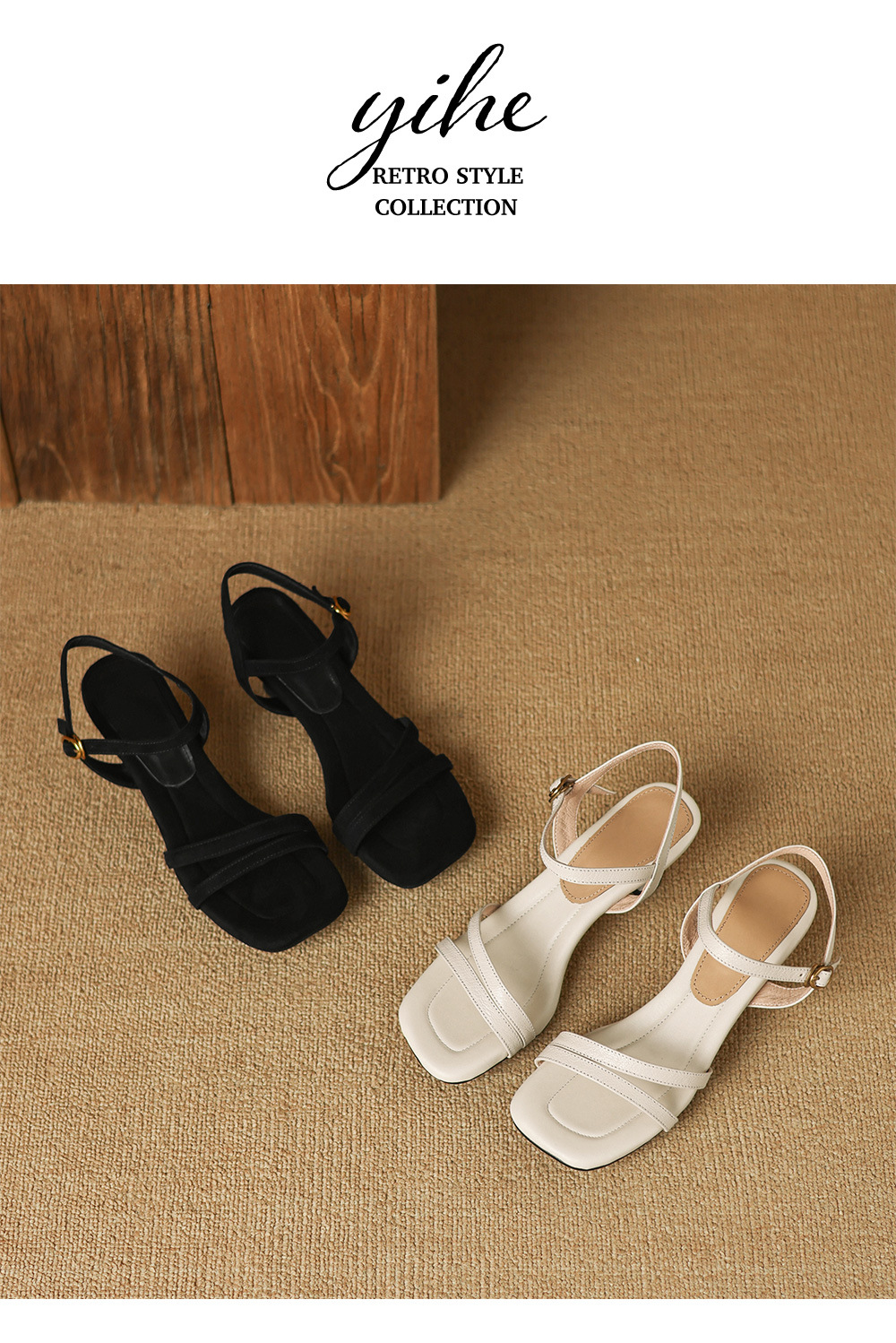 Sandal nữ quai ngang mũi hở gót cao 5.5 cm kiểu Hàn Quốc — đen chi tiết 13