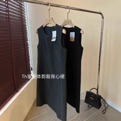 春夏TH家美利奴隷羊毛混紡気質精致通勤立裁H型ベストノースリーブワンピース法豪華