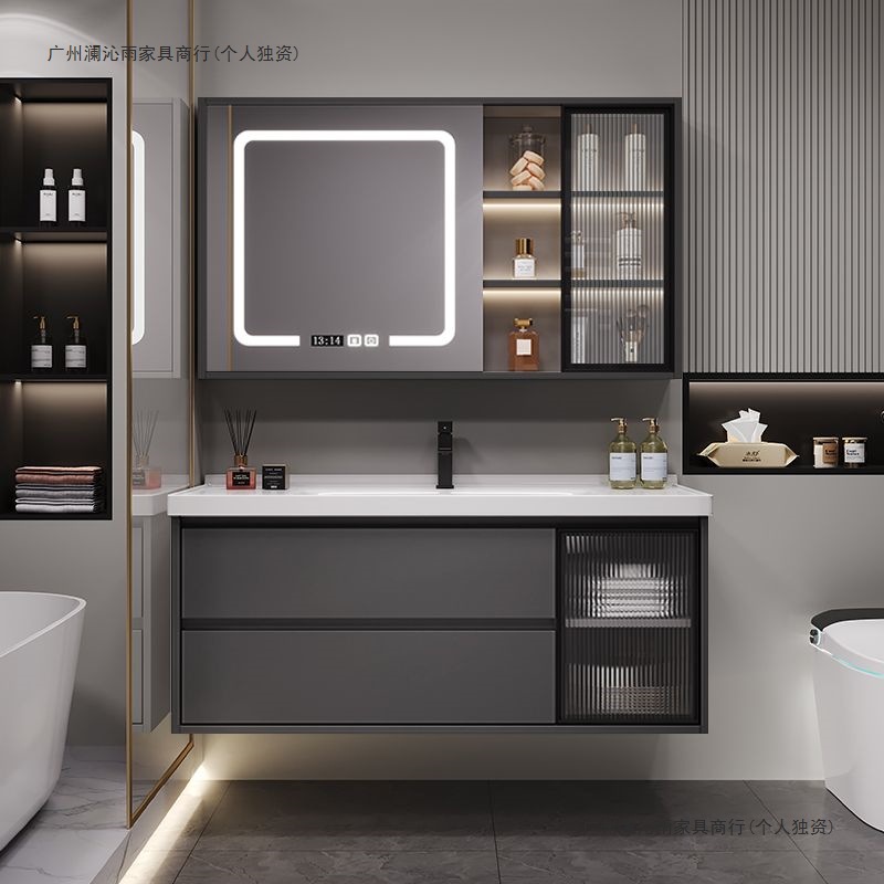 New Bathroom Washbasin Washbasin Bathroom Sink Set Solid Wood Bathroom Cabinet Ceramic Integrated Basin Combination