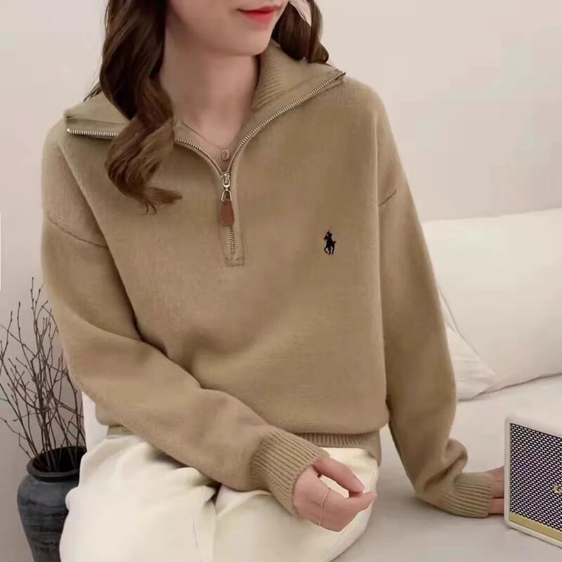 半拉链高级感套头毛衣秋冬季新款纯色设计感慵懒风外套上衣女装潮|undefined