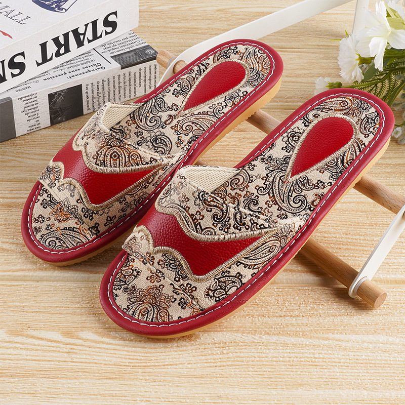Retro leather summer non-slip ethnic slippers