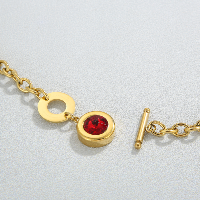 18K Real Gold Plated Plating Material 304 Stainless Steel Pendant Material Fashion Round Titanium Steel Plating Inlay Artificial Gemstones Pendant Necklace 1 Piece