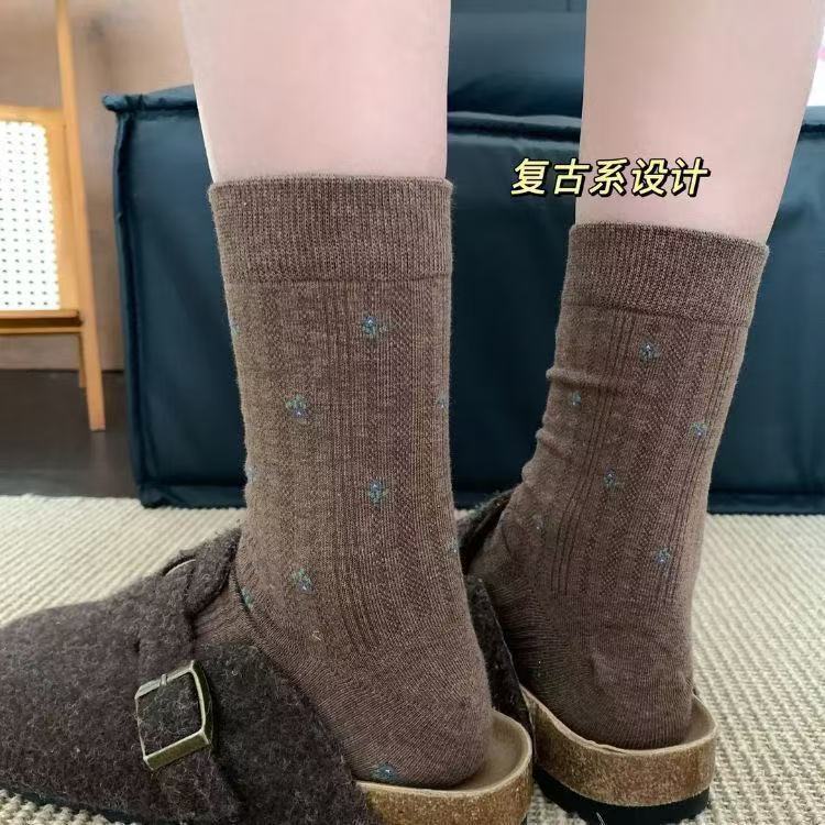 初秋温柔小碎花中筒袜日系简约百搭堆堆袜miu系复古清冷女|undefined