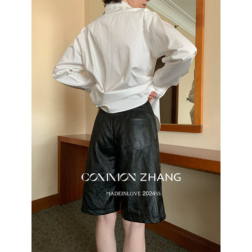 CZ ZHANG法式复古风做旧高腰显瘦垂感直筒五分裤短裤春季女11572