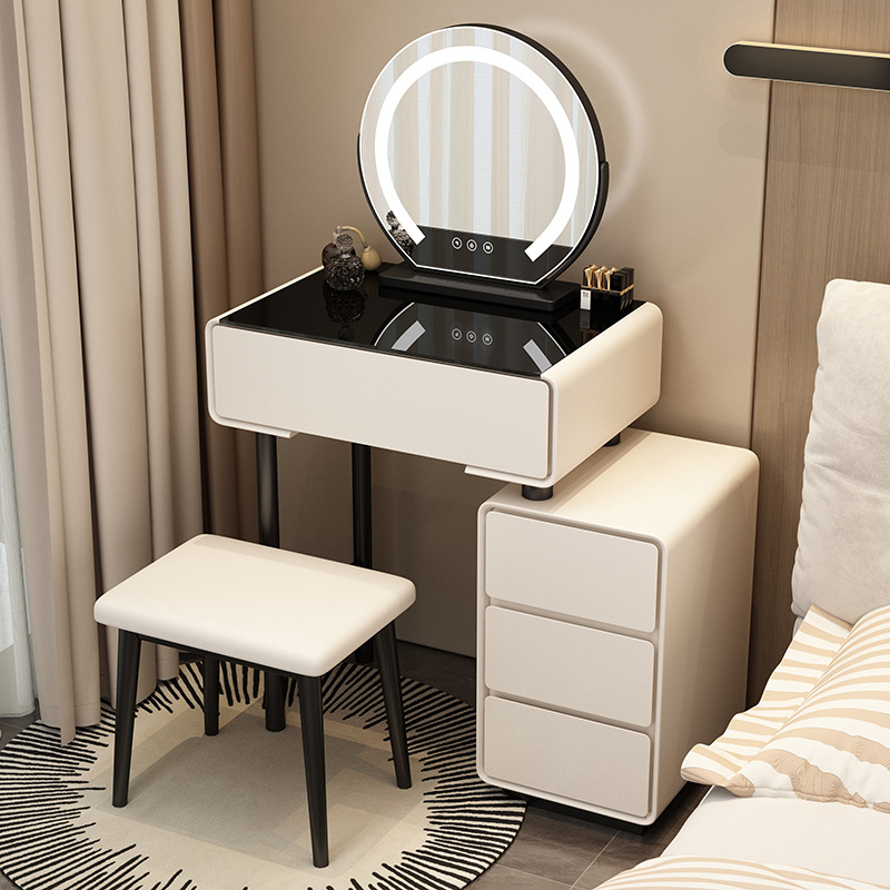 Tocador para el hogar Mesa de pizarra de roca simple con cajones Mesa de tocador de gran capacidad Mueble de almacenamiento junto a la cama Mesa de maquillaje integrada