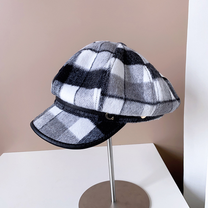 Women's Elegant Simple Style Plaid Wide Eaves Beret Hat display picture 13