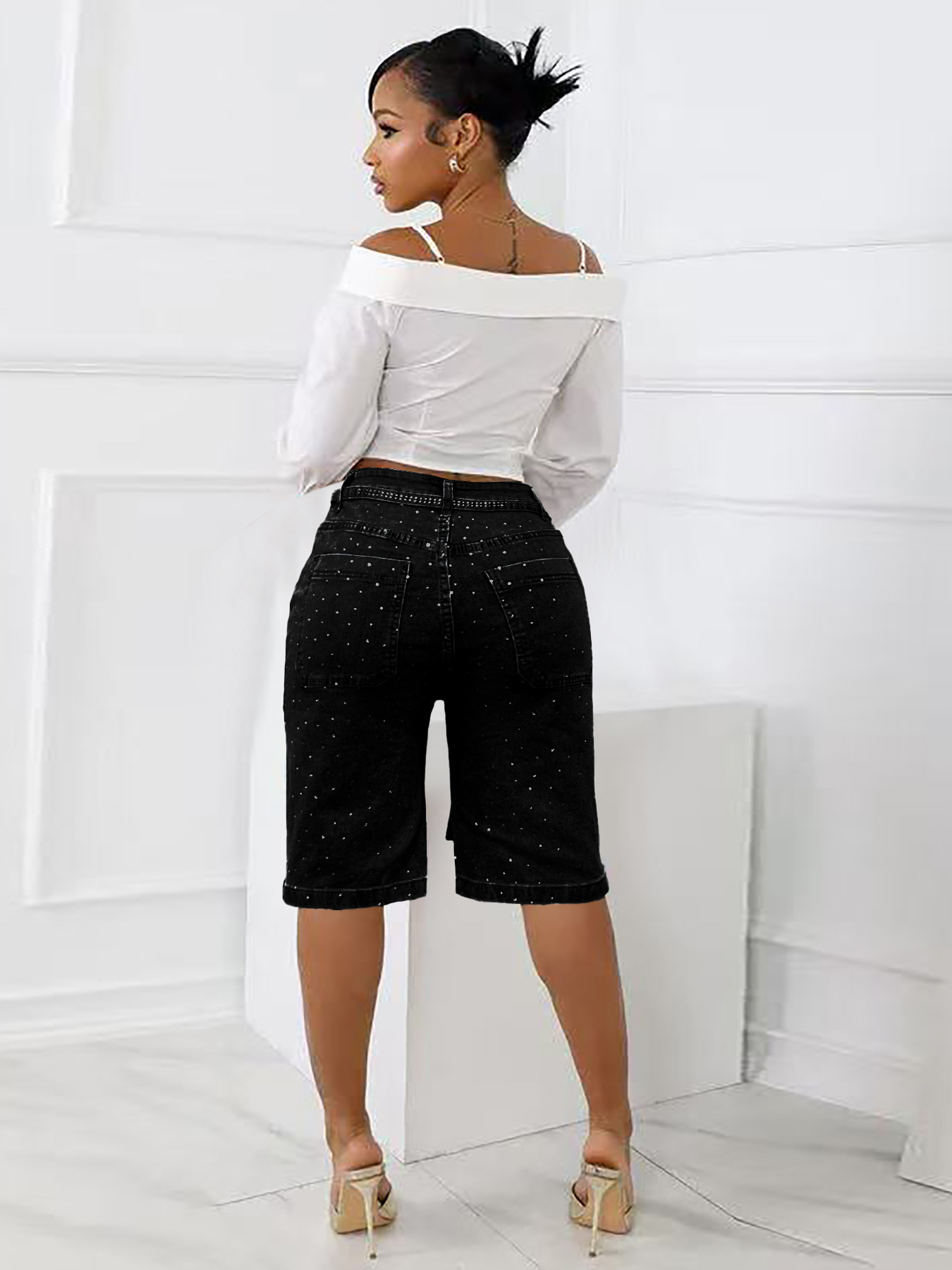 Damen Jeans Mit Strassgürtel Und Pünktchenmuster Weiter Schnitt_voghion.com