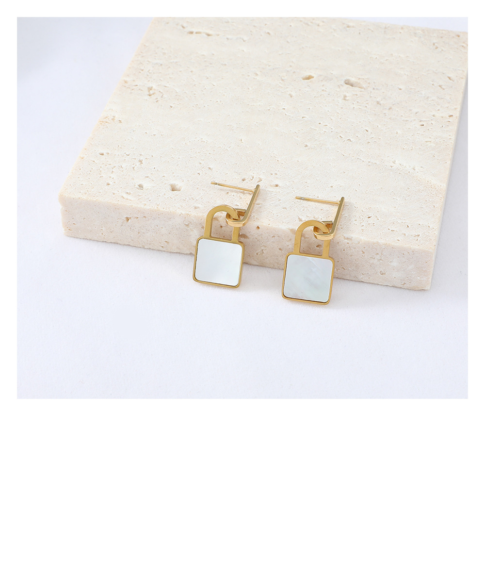 Simple Square Shell Pendant Lock-shaped Stainless Steel Earrings display picture 3