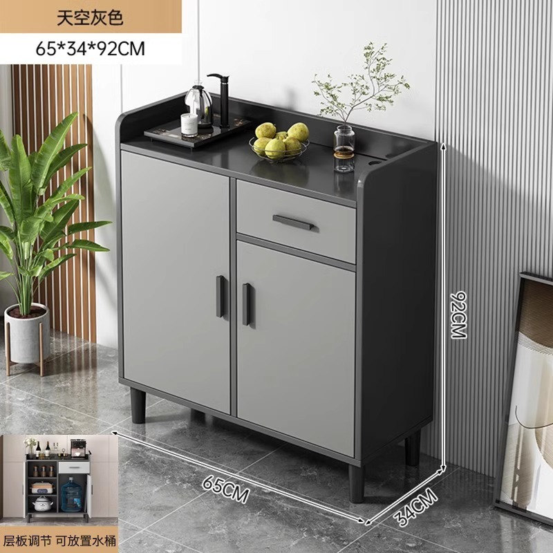 Gabinete de comedor contra la pared, armario de sala de estar doméstico, armario de almacenamiento simple, armario de almacenamiento gris, armario de té