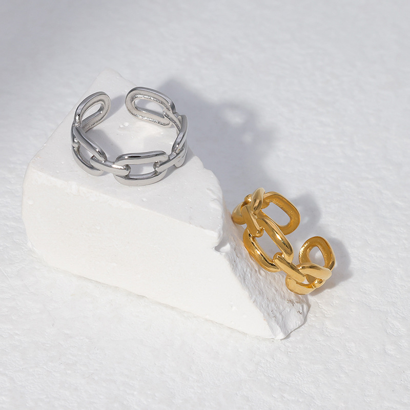 Fashion Solid Color Stainless Steel Chain Open Ring 1 Piece