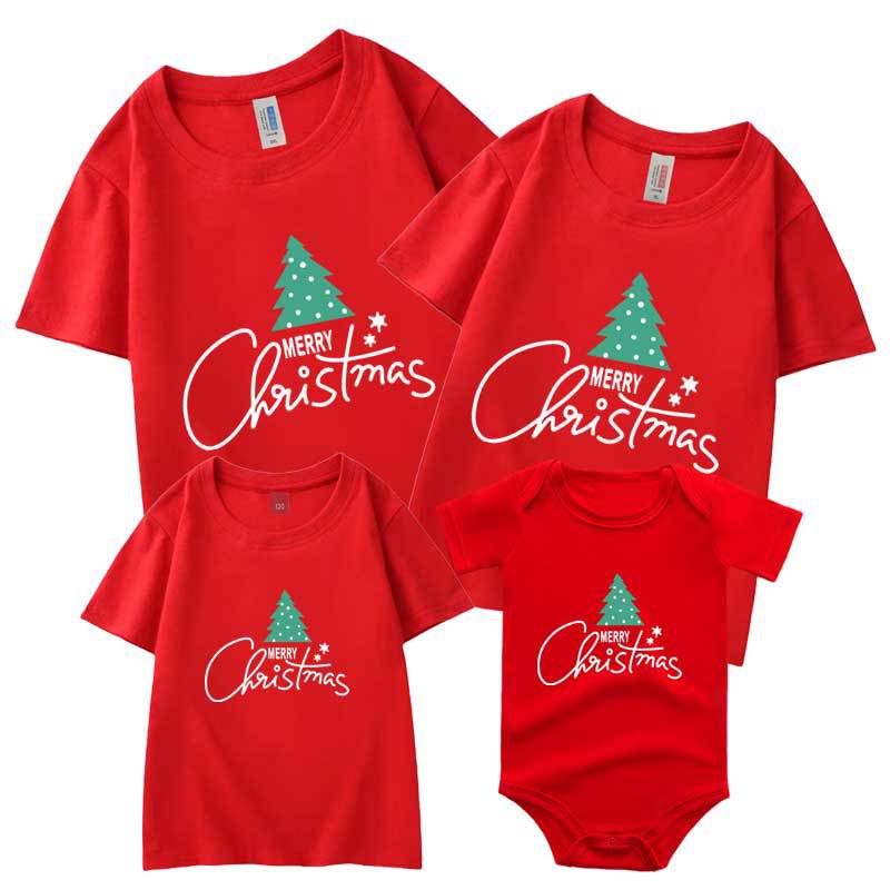Árbol de Navidad Feliz Año Nuevo autoproducido y vendido algodón refinado ropa de padre-hijo ropa de niños de venta rápida manga corta cuello redondo Camiseta de los niños al por mayor