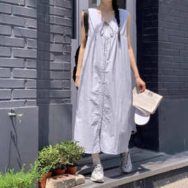 2025东大门夏季新款法式减龄设计感系带休闲长款连衣裙 6106