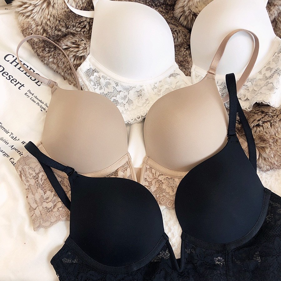 Europa y América nueva ropa interior de encaje sexy de las mujeres delgada espalda pequeño pecho empuja hacia arriba el sujetador grande del pecho pequeño anillo de acero suave sujetador