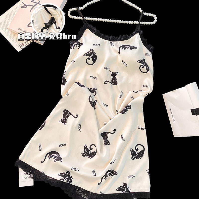 44118 여성 [가슴 패드가 달린 아이스 실크 잠옷]