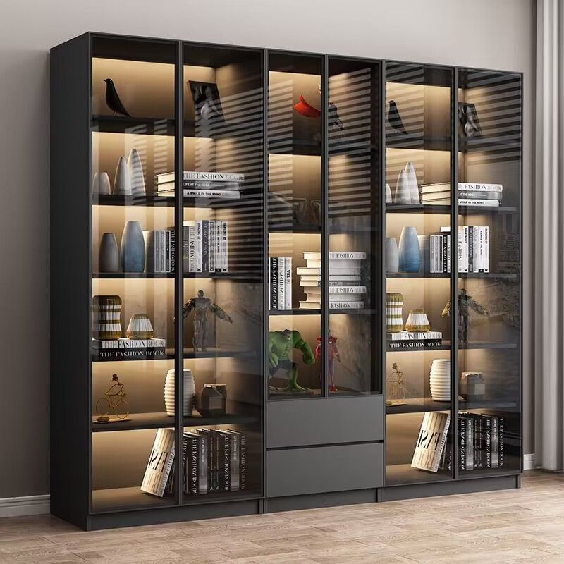 Factory direct sale simple modern living room bookcase hand display cabinet light luxury bookcase with glass door bookshelf floor