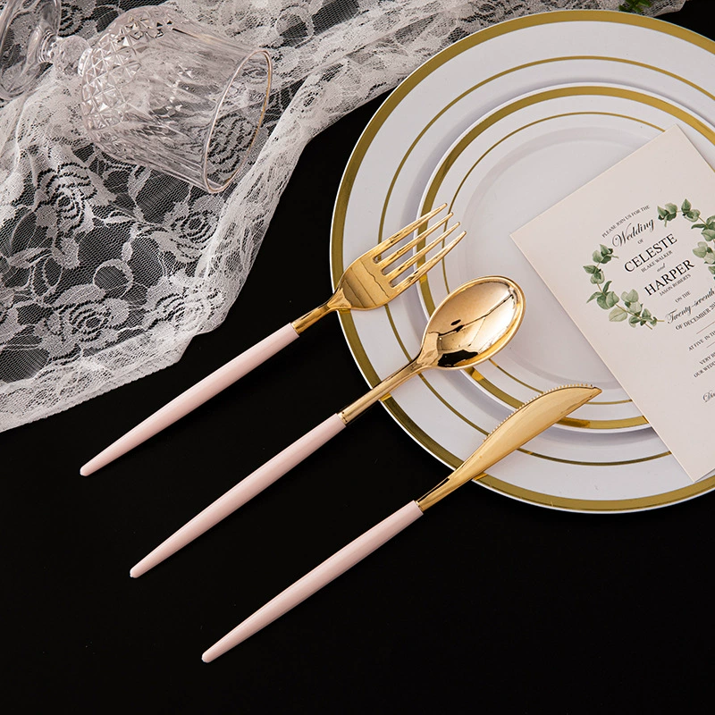 Одноразовая пластиковая посуда, нож, вилка и ложка, костюм в скандинавском западном стиле, черная Золотая ложка, нож для стейка, Западная еда