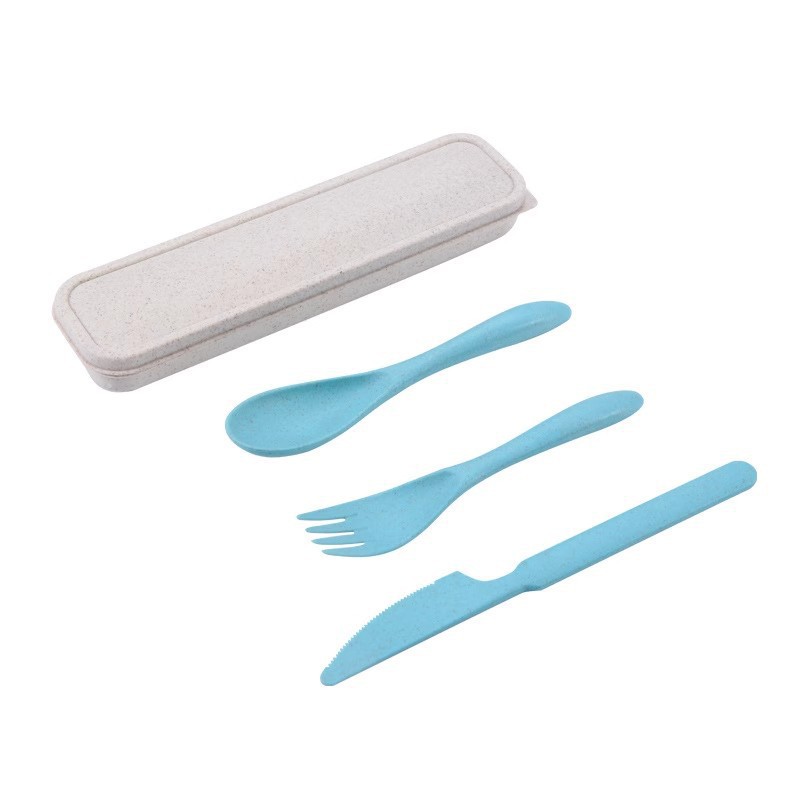 Set de cucharas de galletas de trigo set de cubiertos portátiles set de cucharas de tres piezas palillos tenedor caja de almacenamiento para niños