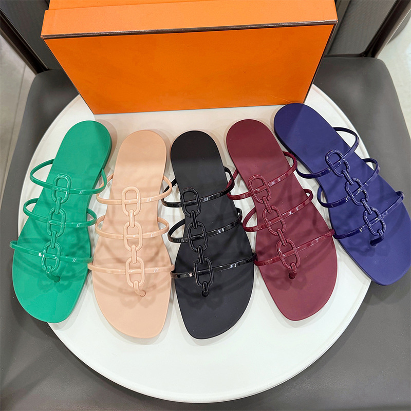 h家拖鞋女2026夏季新款链条一字拖镂空沙滩H扣凉拖人字拖slippers