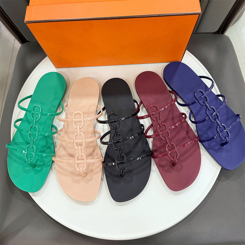 H Brand Women's Slippers 2026 Summer New Chain Strap Open-Toe Beach H Buckle Flip-Flops Slippers