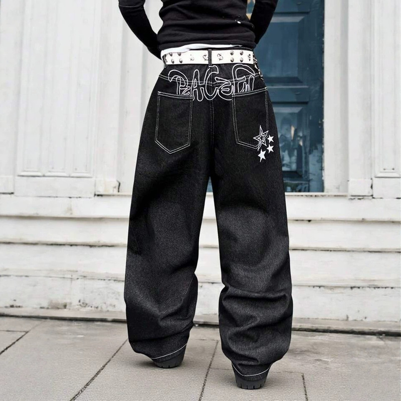 American Retro Washed Denim Jeans for Men, Straight Loose Fit, Wide-Leg, Stylish and High-End, Trendy and Versatile