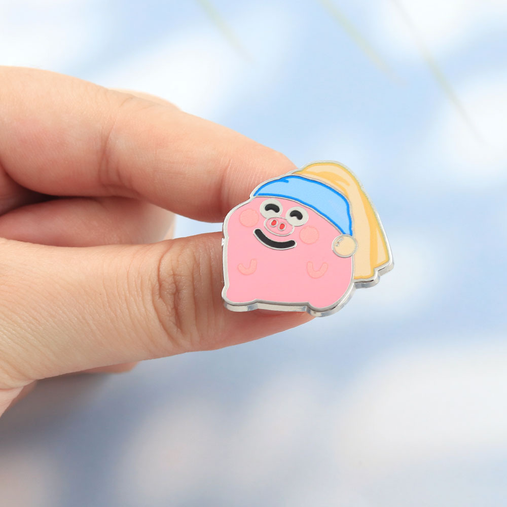 Girl with Pearl Earrings Enamel Badge Cartoon Pig Metal Brooch Cross-Border Hot-Selling Backpack Accessory Wholesale