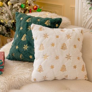 New Christmas Sequins Sofa Pillowcase Plush Christmas Tree Embroidery Decorative Pillow New Year Living Room Cushion