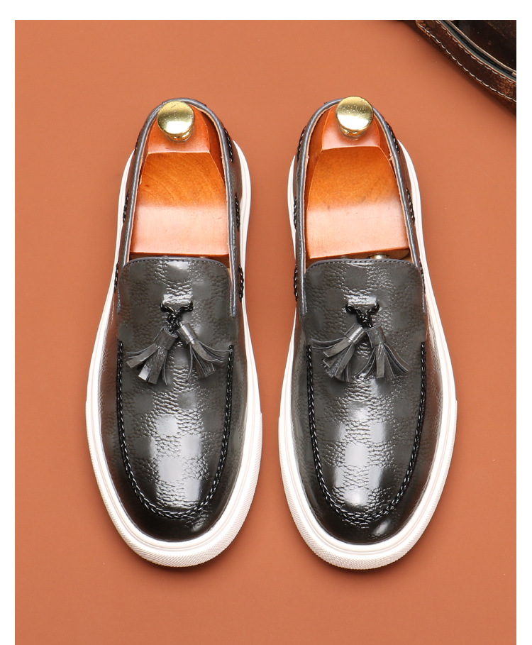 New bean shoes men's loafer English fringe advanced slip-on_vogvips.com