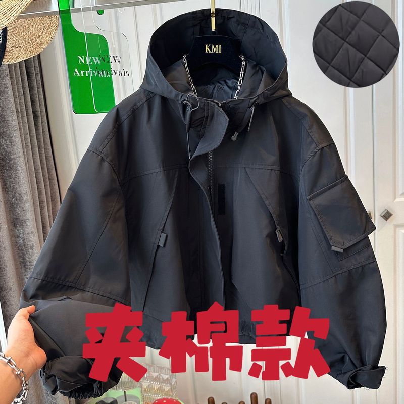 欧洲站连帽魔术贴工装短外套女冲锋衣休闲小个子洋气夹克早春新款|undefined